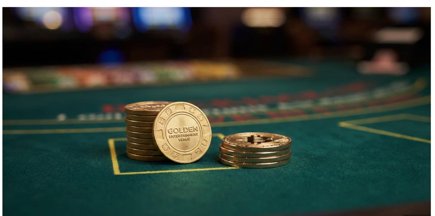 casino chips bitcoin green felt